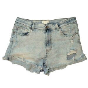 H&M Women's 12 Light Wash Distressed Denim Shorts Frayed